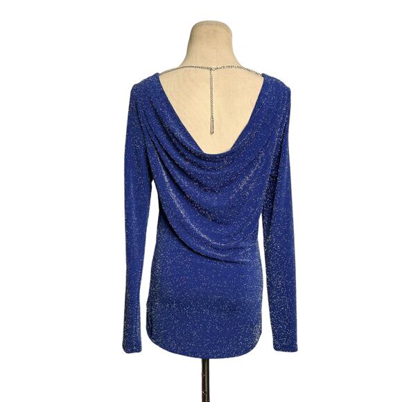 Michael Kors blue metallic long sleeves cocktail top size Small - Picture 8 of 13